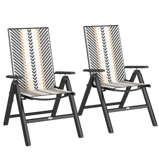 Outdoor Rattan Folding Chair with 5-Position Adjustable Backrest, Wicker Garden Dining Chair with Wide Armrest, Set of 2 for Patio, Terrace, Balcony, Black