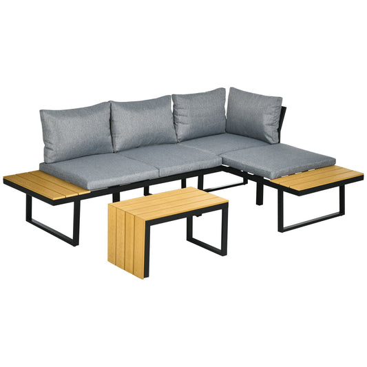 4 Seater Garden Sofa Set with Padded Cushions and Wood Grain Table - Dark Grey-0