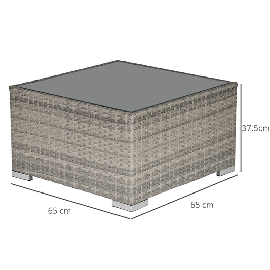 Rattan Wicker Patio Coffee Table with Tempered Glass Top - Grey