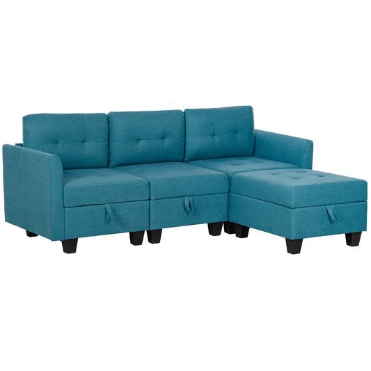 'L' Shape Modular Sofa, with Storage - Light Blue-0