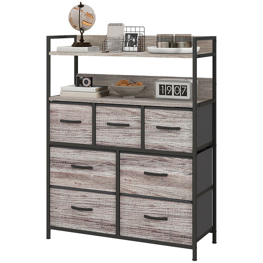 Rustic Chest of Seven Fabric Drawers - Grey Wood Effect-0