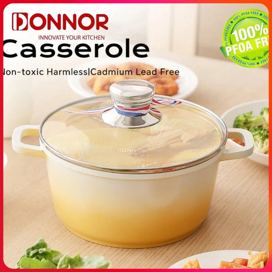 DONNOR Stew Pot WithLid Soup Pot Non-stick Pot Thick Soup Ceramic Glaze Heat-Resistant Household Two Ears Cookware Gas Induction
