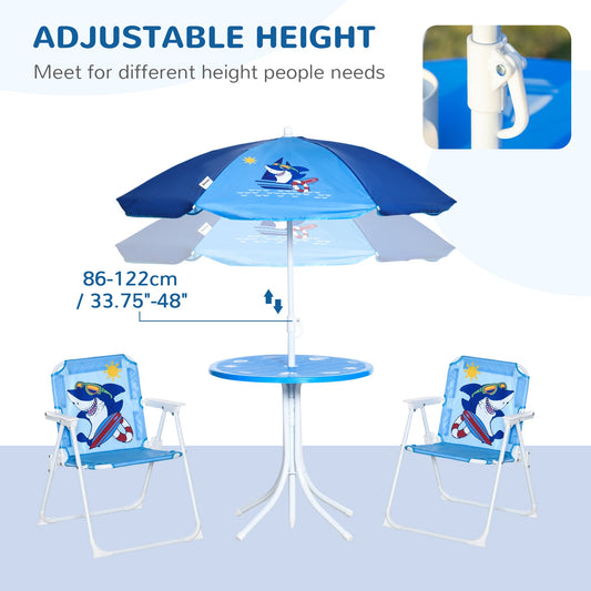 4 Piece Kids Picnic Table Set with Adjustable Umbrella - Blue