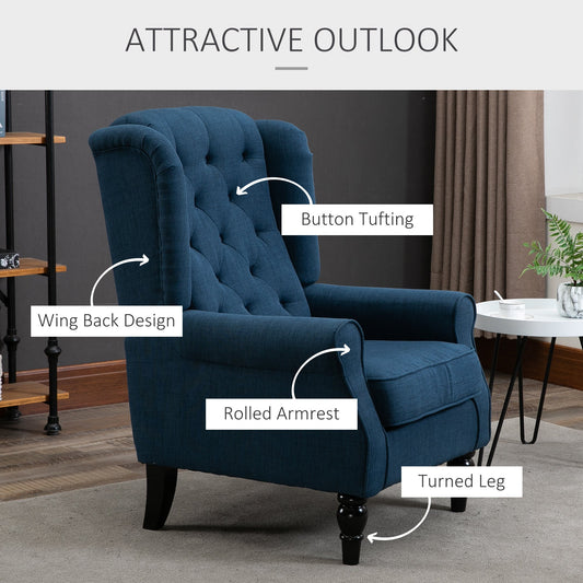Retro Wingback Accent Chair for Living Room Comfort - Blue