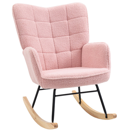 Soft Fleecey Rocking Wingback Chair - Pink-0