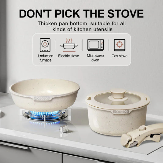 Non-Stick Die-Cast Aluminum Cookware Set Induction-Compatible White