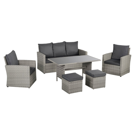 6 Piece Outdoor Patio Rattan Dining Set with Cushions - Mixed Grey