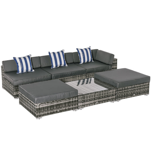 6 Piece Rattan Garden Sofa Set with Coffee Table and Cushions Grey-0