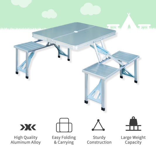 Portable Folding Camping Picnic Table Set for 4 - Aluminum