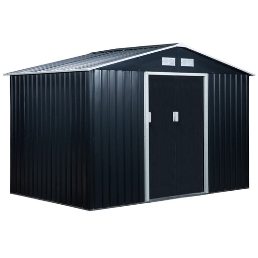 9 x 6ft Metal Outdoor Garden Storage Shed with Ventilation Dark Grey
