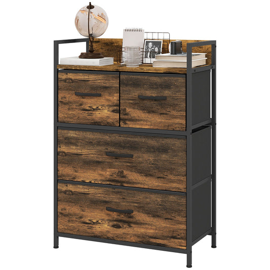 Rustic Chest of Four Fabric Drawers - Rustic Brown-0