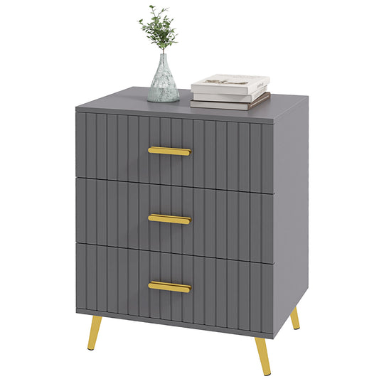 Three Drawer Embossed Line Dresser - Grey/Gold Tone-0