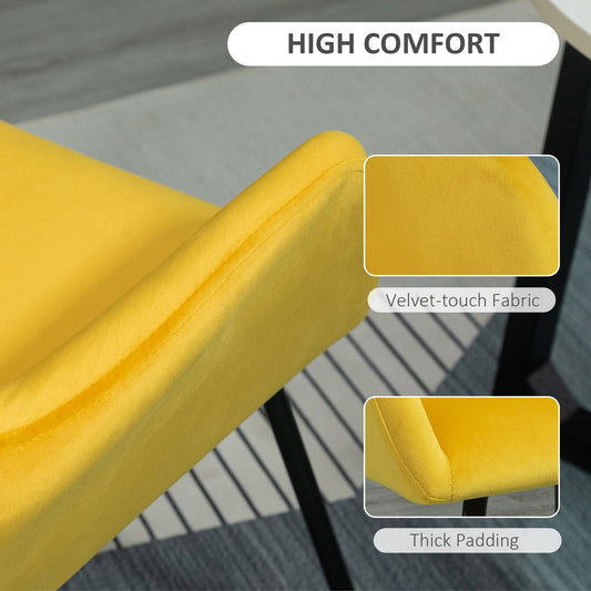Modern Accent Chair, Velvet-Feel Fabric Upholstered Armchair with Metal Base for Living Room, Set of 2, Yellow