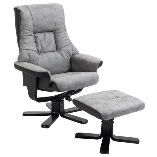 Fabric Recliner Sofa Armchair with footstool Swivel Sofa Grey-0