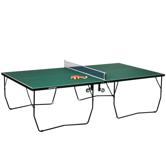 9FT Outdoor Folding Table, Tennis Table, with 8 Wheels, for Indoor and Outdoor Use - Green