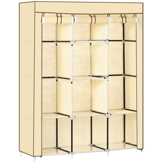 Fabric Wardrobe with Rails and Shelves for Easy Organization - Beige