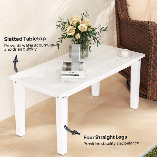 Outdoor Garden Coffee Table, HDPE All-Weather Garden Table, Rectangular Outdoor Table with Slatted Tabletop for Patio, Balcony, 91 x 44 x 42 cm, White