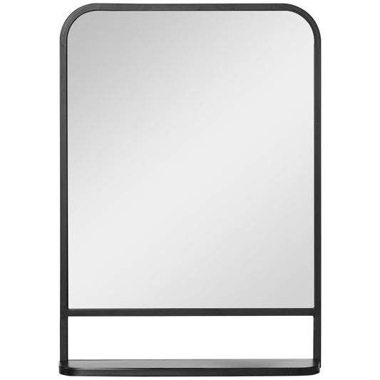 Modern Square Wall Mirror with Storage Shelf, 70 x 50 cm Mirrors for Living Room, Bedroom, Black-0