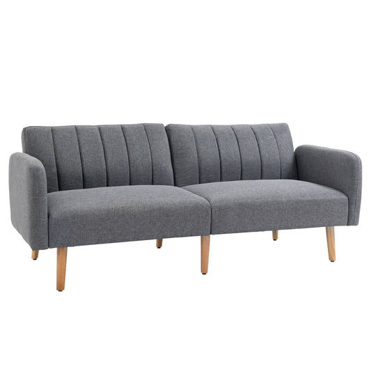 Two Seater Sofa Bed, Convertible Linen Fabric Sofa Couch, Click Clack Sofabed with Adjustable Split Backrest, Grey-0
