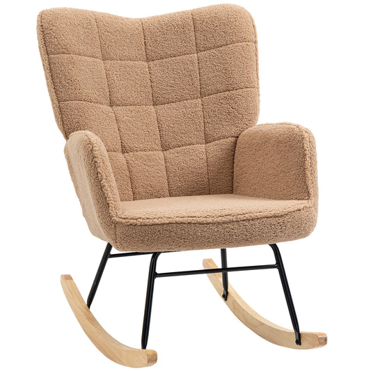 Soft Fleecey Rocking Wingback Chair - Light Brown-0