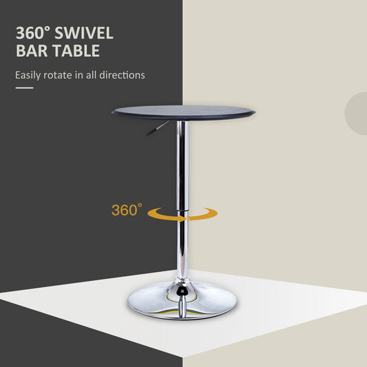 Height Adjustable Round Bistro Bar Table - Black PVC Leather Top