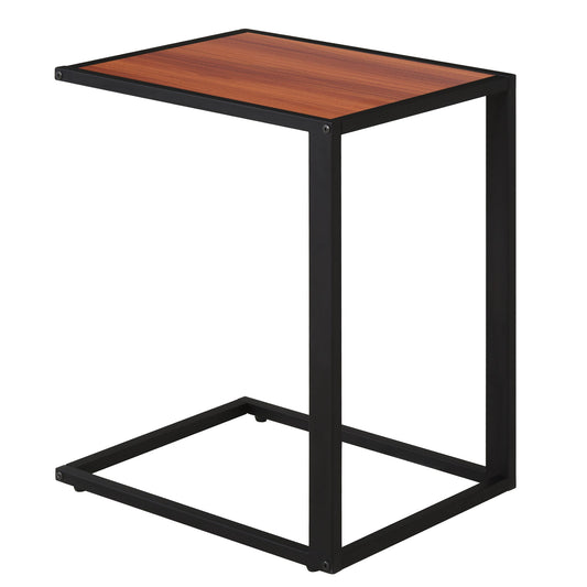 C-Shaped Side Table, Sofa End Table with Metal Frame, Accent Couch Table for Living room, Bedroom, Walnut and Black-0