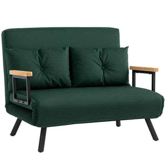 4-in-1 Velvet-Feel Double Sofa Bed, with Pillows - Green-0