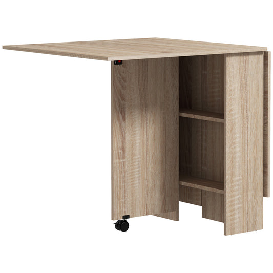 Folding Dining Table, Drop Leaf Table for Small Spaces with 2-tier Shelves, Small Kitchen Table with rolling Casters-0