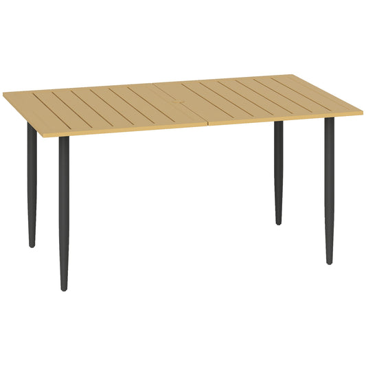 6 Seater Garden Dining Table with Parasol Hole - Brown Steel Frame