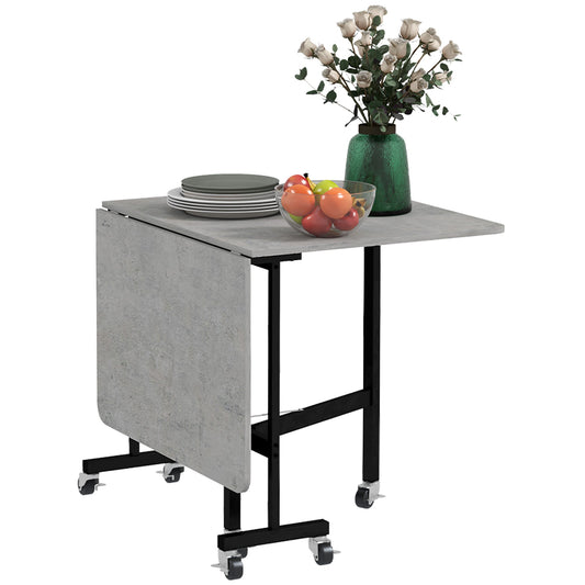 Drop Leaf Table, Folding Dining Table with Metal Frame, Rolling Kitchen Dining Table for Small Spaces, 120cm, Grey-0