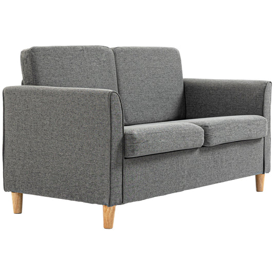 Compact Loveseat Sofa, Modern 2 Seater Sofa for Living Room with Wood Legs and Armrests, Grey-0