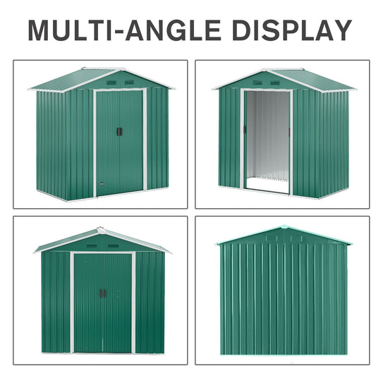 6.5ft Metal Garden Storage Shed with Double Sliding Doors Green