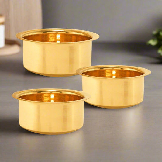 Brass Bhagona Set of 3 Pieces – Traditional Indian Cookware | 3 Sizes
