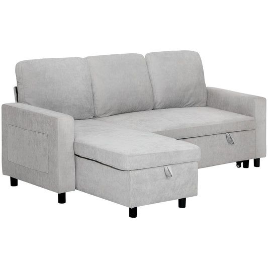 L Sofa Bed, with Storage - Light Grey-0