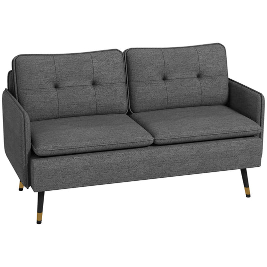 Modern Two Seater Sofa, Button Tufted Loveseat with Cushions and Steel Legs for Living Room, Guest Room, Dark Grey-0