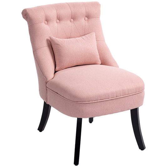 Fabric Single Sofa Dining Chair Tub Chair Upholstered W/ Pillow Solid Wood Leg Home Living Room Furniture Pink-0