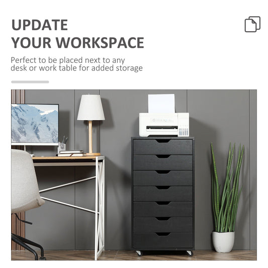Vertical Filing Cabinet, 7-drawer File Cabinet, Mobile Office Cabinet on Wheels for Study, Home Office, Black