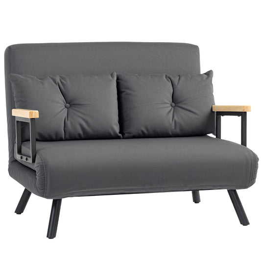 4-in-1 Velvet-Feel Double Sofa Bed, with Pillows - Dark Grey-0