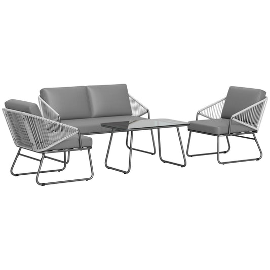 4 Piece Rattan Outdoor Sofa Set with Cushions - Grey-0