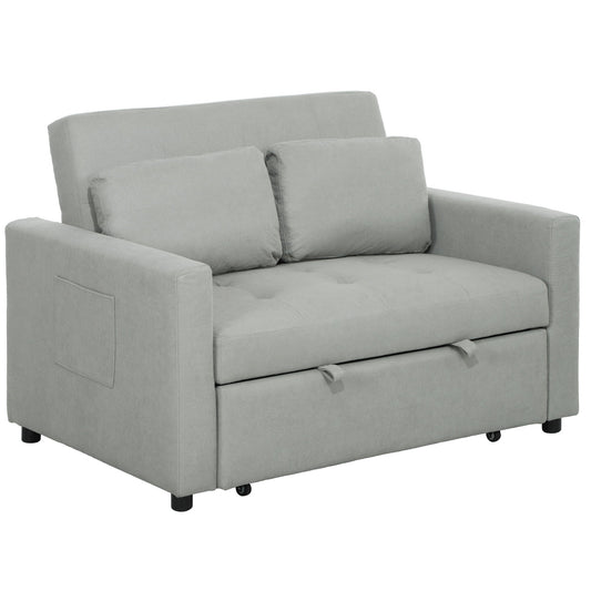 Velvet-Feel Two-Seater Sofa Bed - Light Grey-0
