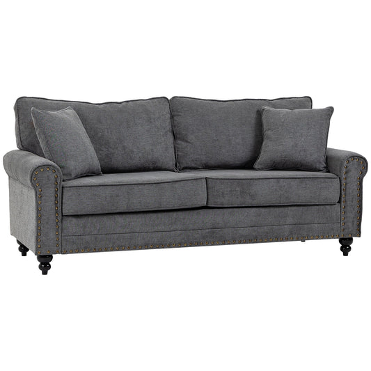 2 Seater Sofas for Living Room, Fabric Sofa with Nailhead Trim, Loveseat with Cushions and Throw Pillows, Grey-0