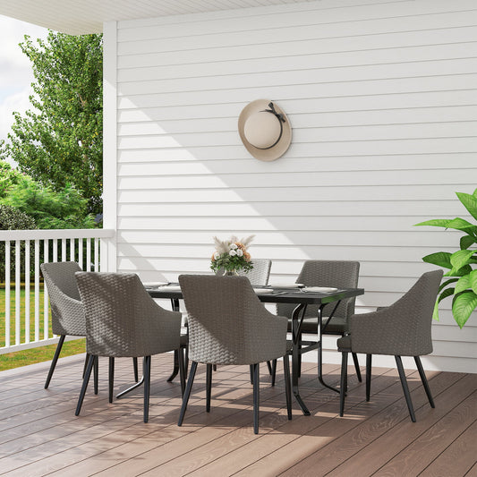 6 Seater Rattan Dining Set with Cushions and Steel Frame Grey