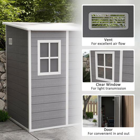 4x5ft Lockable Garden Storage Shed with Window and Vent Grey
