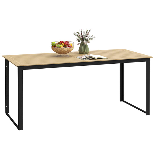 6 Seater Teak Effect Outdoor Dining Table with Metal Frame