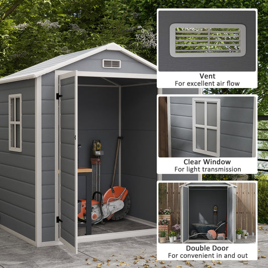 6x4.5 Garden Storage Shed with Lock, Window, and Vent - Grey