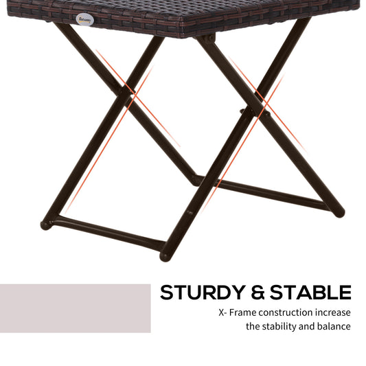 Foldable Rattan Coffee Table with Steel Frame - Brown