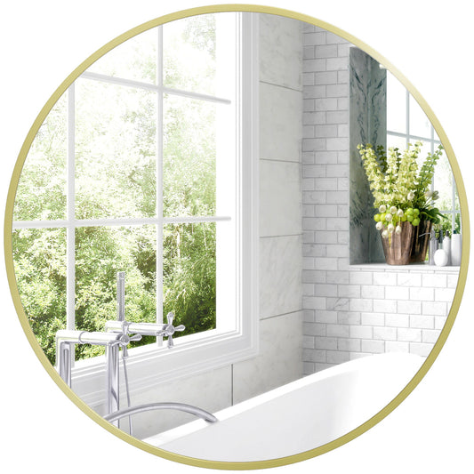 70cm Aluminium Frame Round Bathroom Mirror - Gold Tone-0