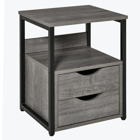 Industrial Side Table with Drawer, Sofa Table, Bedside Cabinet with Storage Shelf, Slim Nightstand for Living Room, Bedroom, Grey