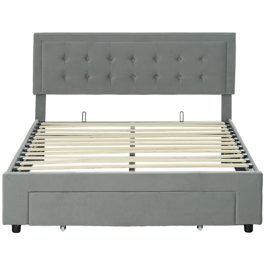 Double Size Ottoman Bed Frame with Front Drawer - Grey-0