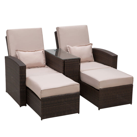 3 Piece Outdoor Rattan Sofa Set With Cushions - Brown-0